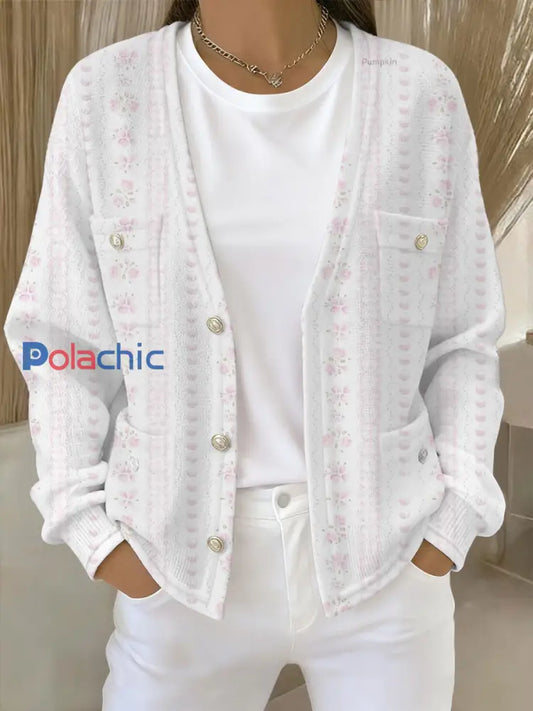 Cardigan Femme Rose Imprimé Floral Avec Poche comme image / S