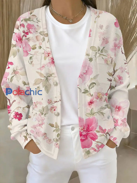 Cardigan Femme Rose Imprimé Floral Avec Poche comme image / S