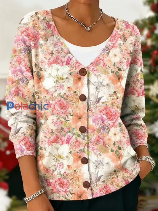 Cardigan Femme Rose Imprimé Floral comme image / S