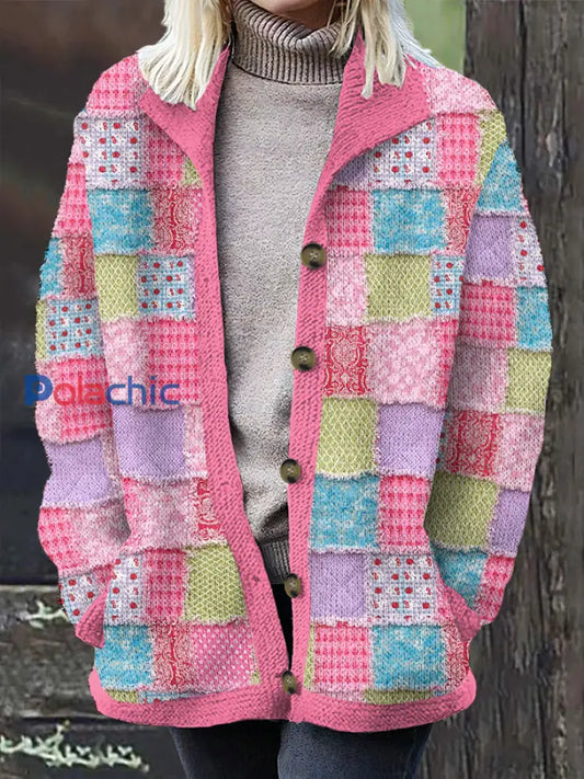 Cardigan Femme Rose Patchwork Imprimé Cancer Du Sein Rose / S