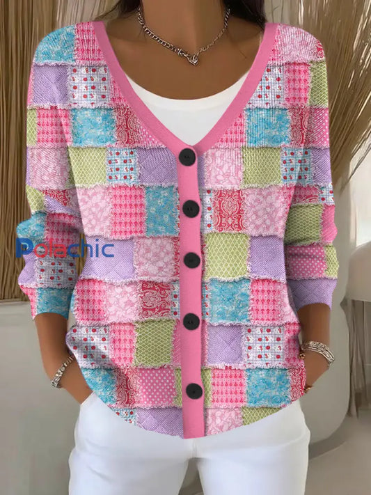 Cardigan Femme Rose Patchwork Imprimé Cancer Du Sein Rose / S
