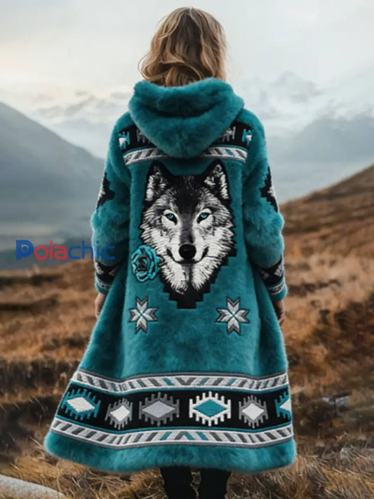 Cardigan long en peluche Aztec Cozy Femme Vert / S
