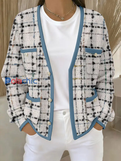 Cardigans Femme Rose Imprimé Géométrique Avec Poche Bleu / S