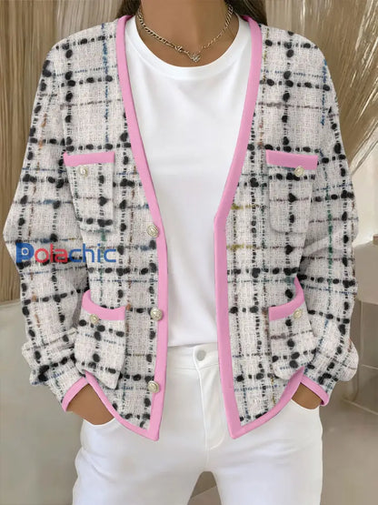Cardigans Femme Rose Imprimé Géométrique Avec Poche Rose / S