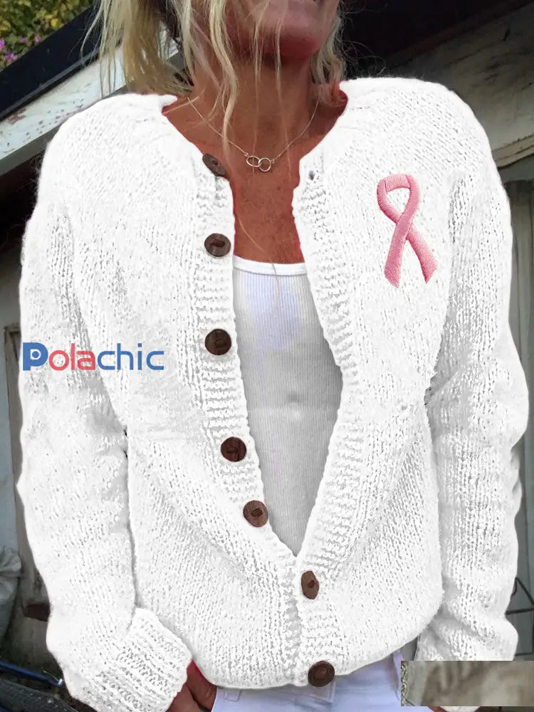 Cardigans femme ruban rose sensibilisation au cancer du sein Blanc / S