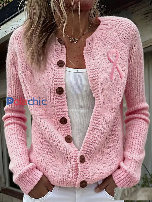 Cardigans femme ruban rose sensibilisation au cancer du sein Rose / S