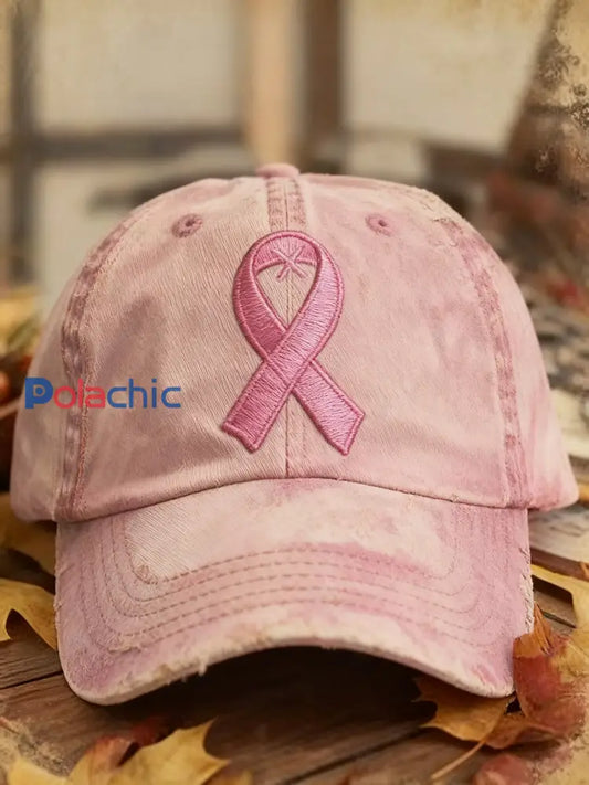 Casquette lavée brodée rétro cancer du sein Rose / ONE