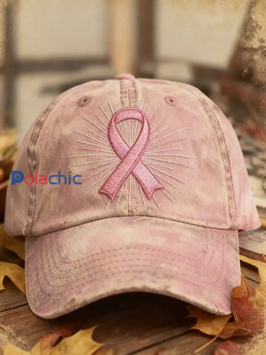 Casquette lavée brodée rétro cancer du sein Rose / ONE