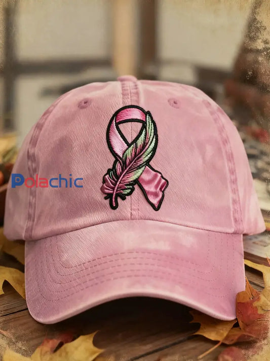 Casquette lavée brodée rétro cancer du sein Rose / ONE