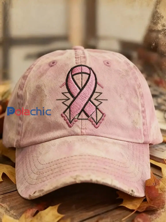 Casquette lavée brodée rétro cancer du sein Rose / ONE