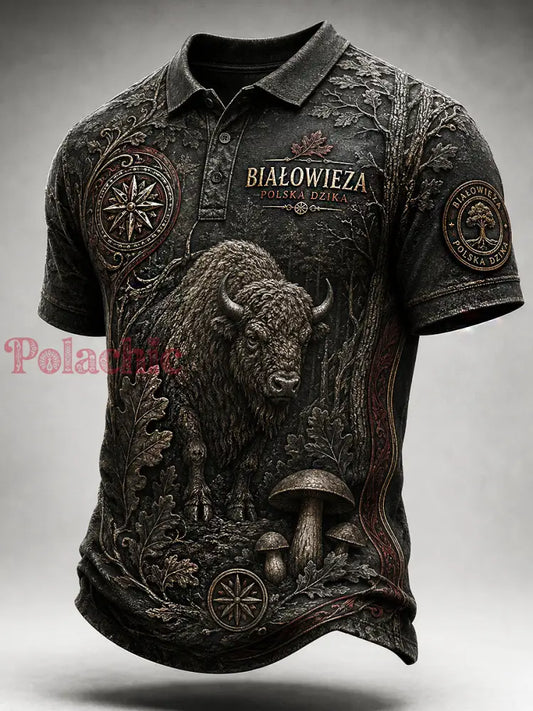 Casualowa koszula polo z nadrukiem w stylu vintage polskiej sztuki - A / S