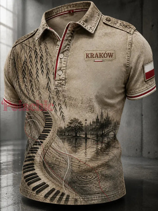 Casualowa koszula polo z nadrukiem w stylu vintage polskiej sztuki - A / S