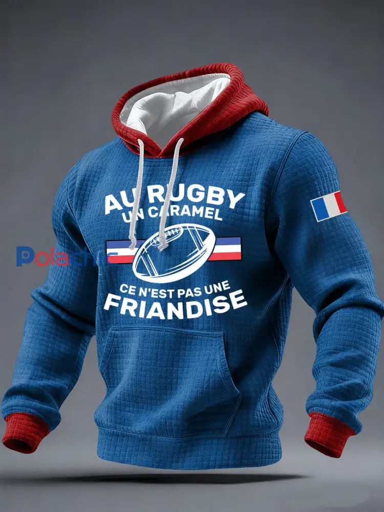 Chandail à capuchon Carreaux Au Rugby Un Caramel en coton Homme Bleu / S