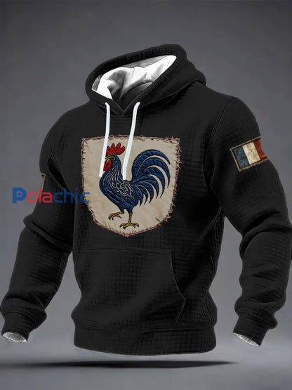 Chandail à capuchon à carreaux Français Le Coq Gaulois en coton pour homme Noir / S