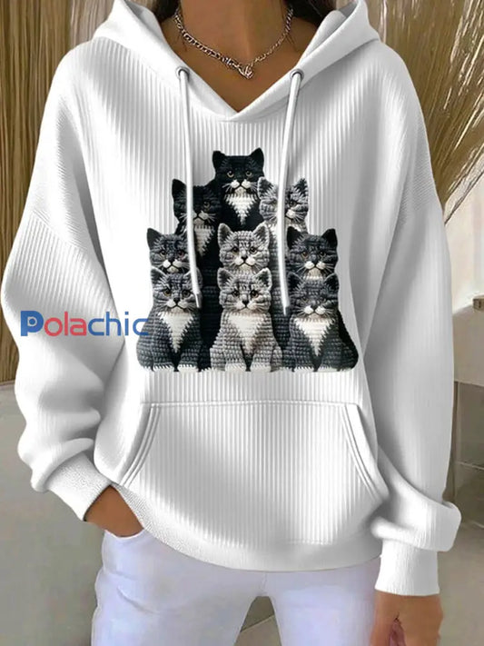 Chandail à capuchon Cut Cat Femme Blanc / S