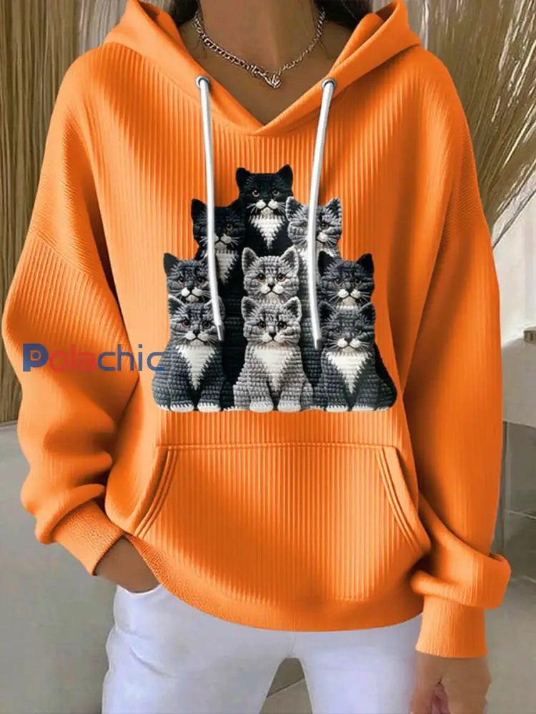 Chandail à capuchon Cut Cat Femme Orange / S