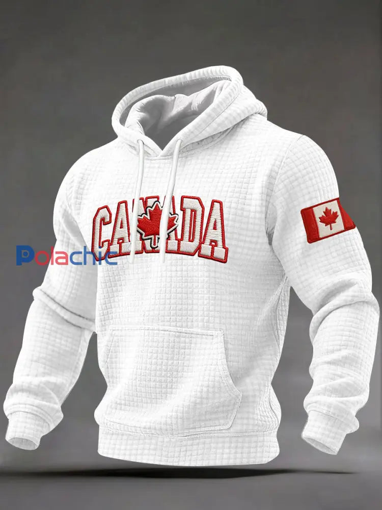 Chandail à capuchon décontracté imprimé CANADA pour hommes Blanc / S