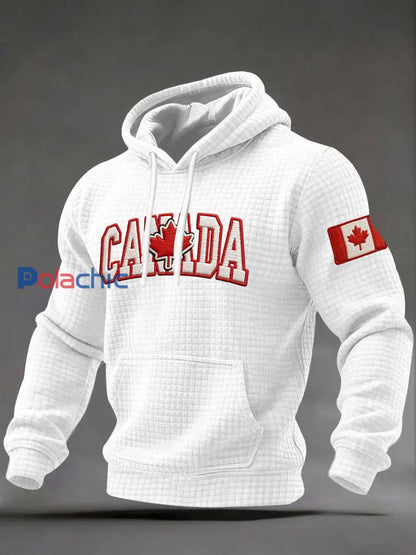 Chandail à capuchon décontracté imprimé CANADA pour hommes Blanc / S