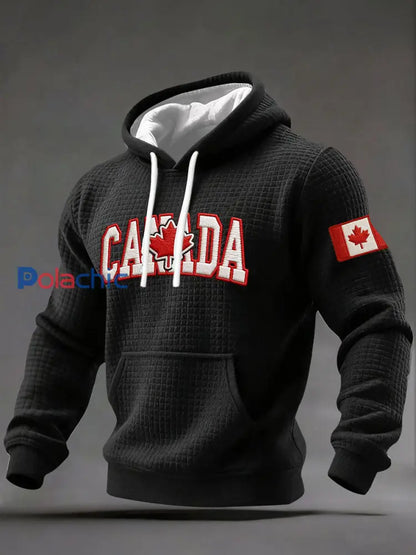 Chandail à capuchon décontracté imprimé CANADA pour hommes Noir / S