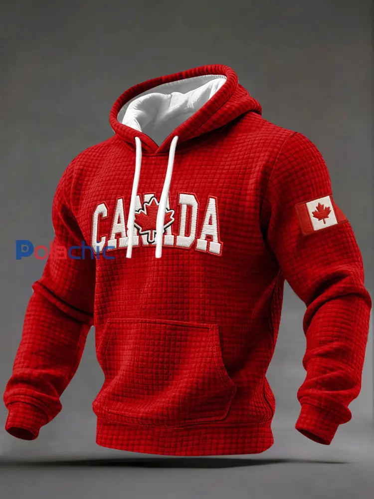 Chandail à capuchon décontracté imprimé CANADA pour hommes Rouge / S