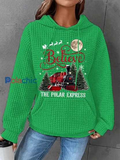 Chandail à capuchon décontracté Waffle Christmas Believe The Polar Express pour femme Vert / S