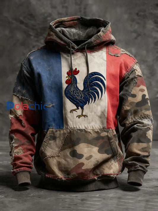 Chandail à capuchon Drapeau Français Le Coq Gaulois Coupe standard Homme comme image / S