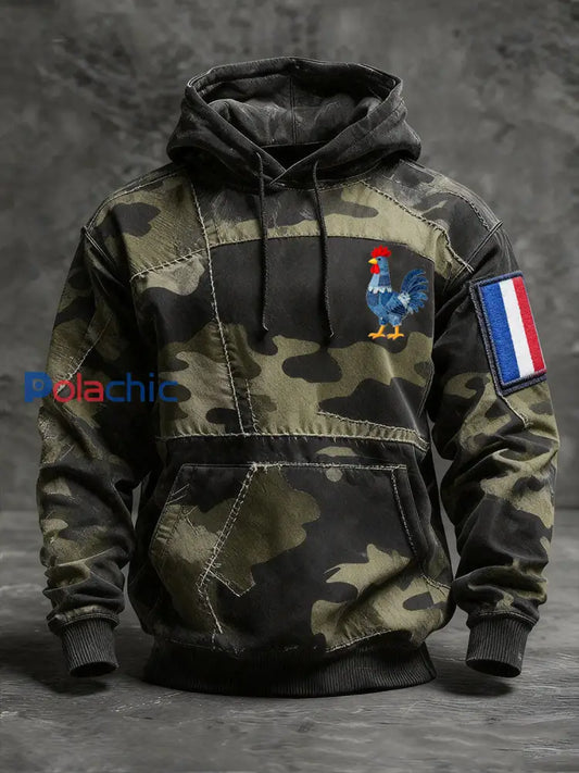 Chandail à capuchon Drapeau Français Le Coq Gaulois Coupe standard Homme comme image / S