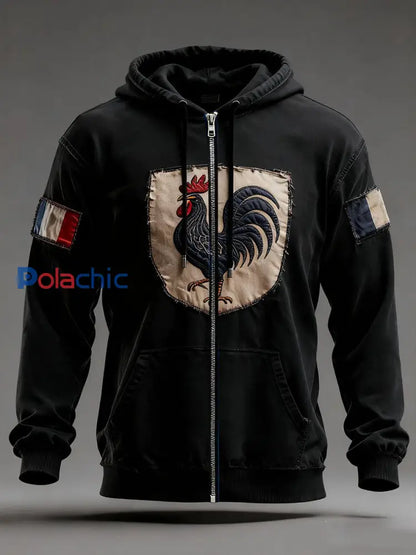 Chandail à capuchon Drapeau Français Le Coq Gaulois Homme Noir / S