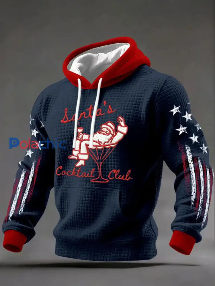 Chandail à capuchon en coton à carreaux Père Noël pour hommes Bleu Marine / S