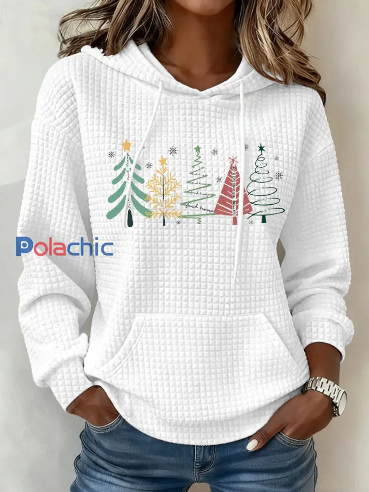 Chandail à capuchon FDT pour femmes Christmas Tree Blanc / S