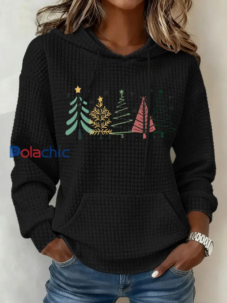 Chandail à capuchon FDT pour femmes Christmas Tree Noir / S