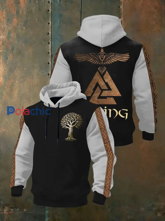 Chandail à capuchon Homme Orné Noir & Blanc Viking Tree & Raven Multicolore / S