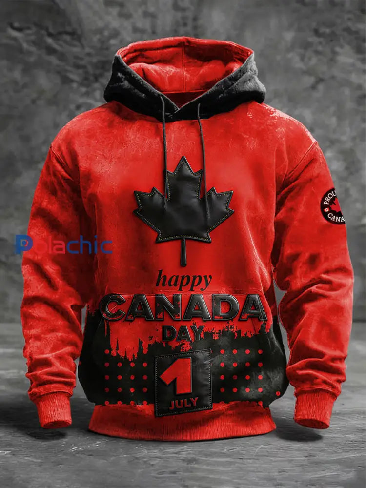 Chandail à capuchon à imprimé drapeau du Canada pour hommes rouge Rouge / S