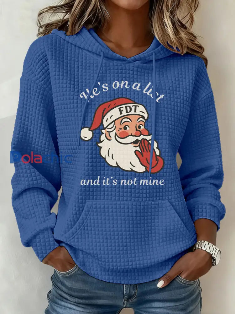 Chandail à capuchon imprimé Santa Claus FDT Femme Bleu / S