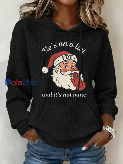 Chandail à capuchon imprimé Santa Claus FDT Femme Noir / S