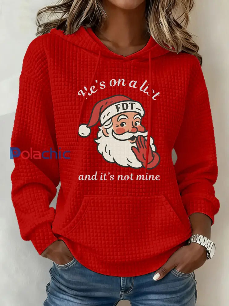 Chandail à capuchon imprimé Santa Claus FDT Femme Rouge / S