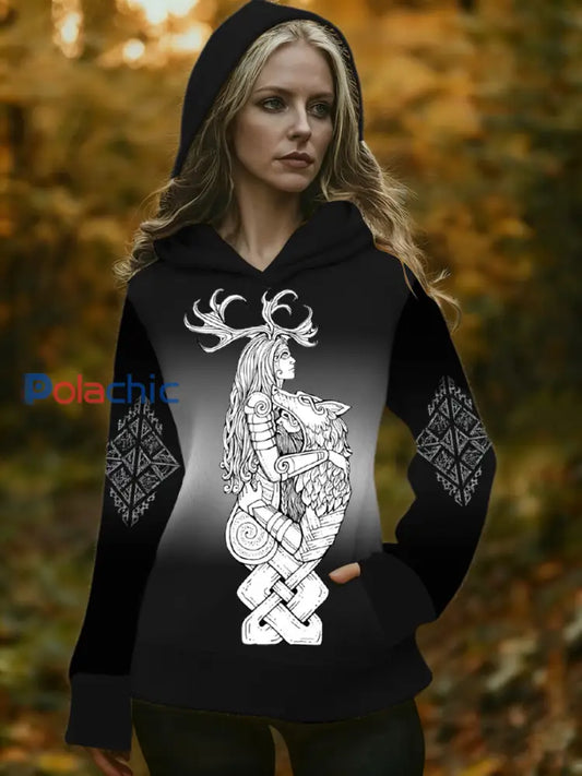 Chandail à capuchon imprimé Viking & Wolf Femme Multicolore / S