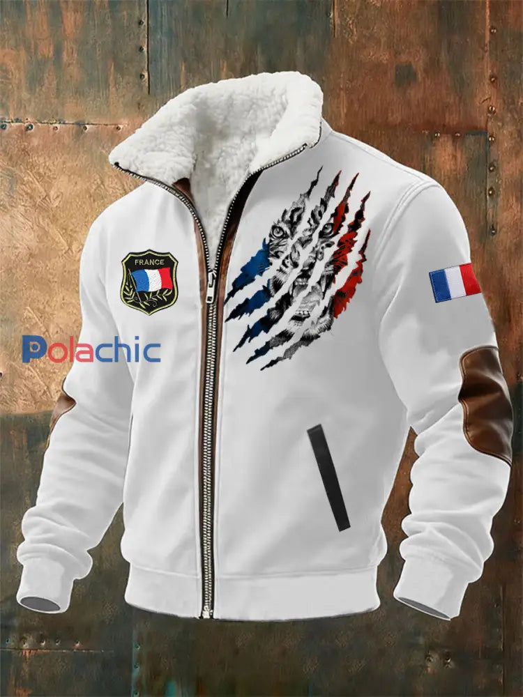 Chandail à capuchon Lion Du Drapeau Français Homme Blanc / S