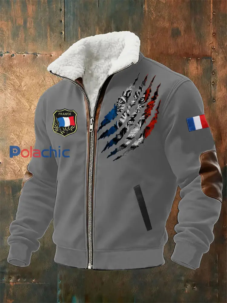 Chandail à capuchon Lion Du Drapeau Français Homme Gris / S