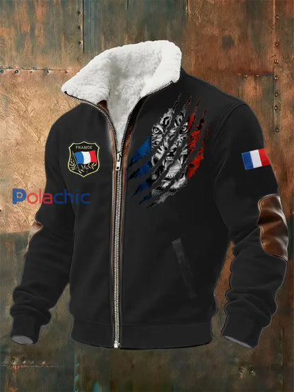 Chandail à capuchon Lion Du Drapeau Français Homme Noir / S