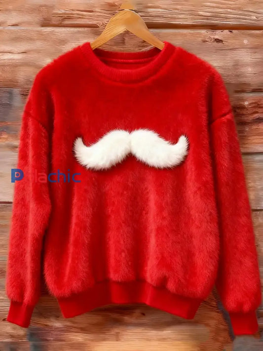 Chandail à capuchon Maglione di Natale con Barba di Babbo Natale Femme Rouge / S