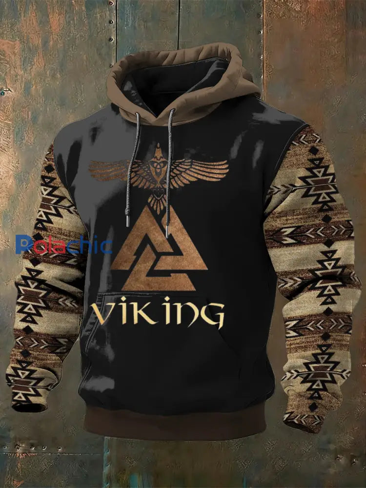 Chandail à capuchon Rustic Viking Valknut & Tribal Print Homme Multicolore / S