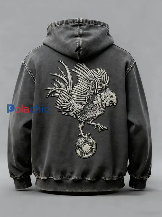 Chandail à capuchon surdimensionné avec poches Drapeau Français Le Coq Gaulois Homme Gris foncé / S