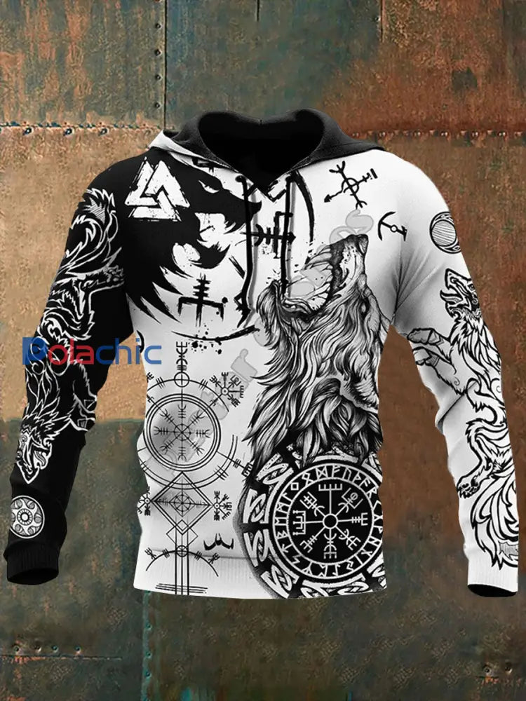 Chandail à capuchon Viking Homme noir et blanc / S