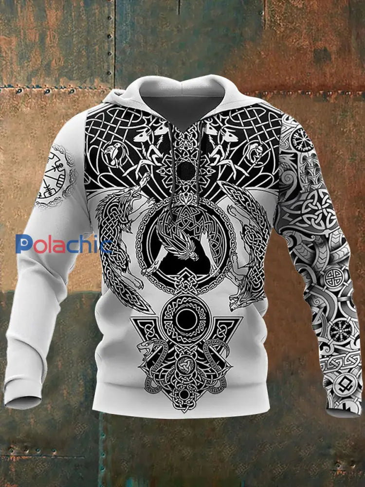 Chandail à capuchon Viking Homme noir et blanc / S