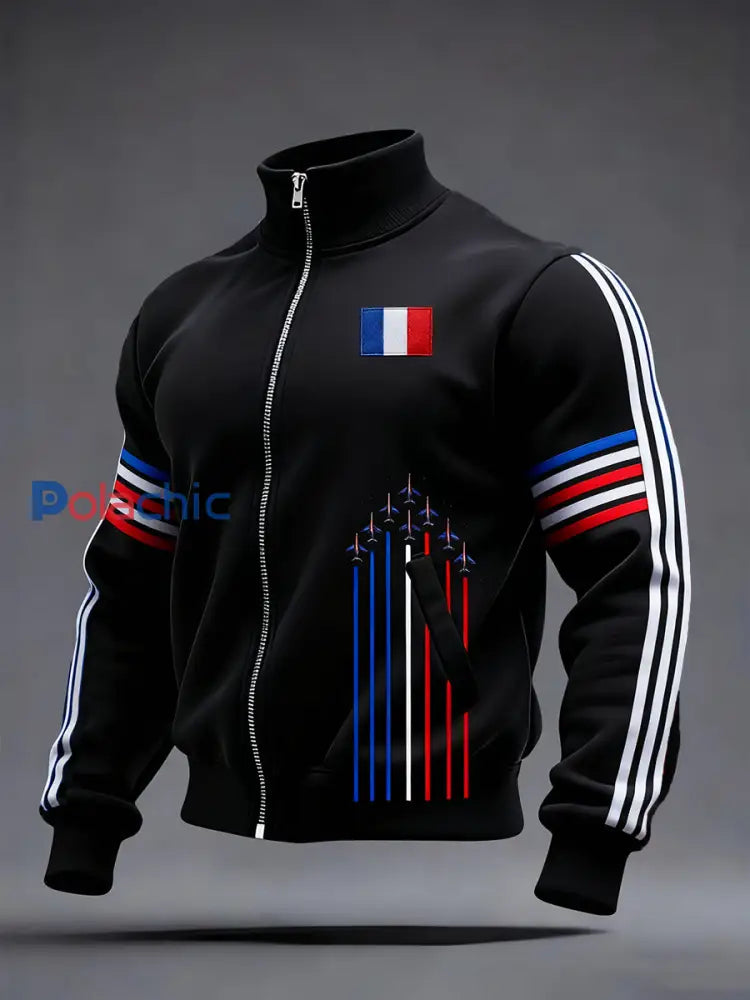 Chandail à capuchon zippé Avion De Chasse Français Homme Noir / S