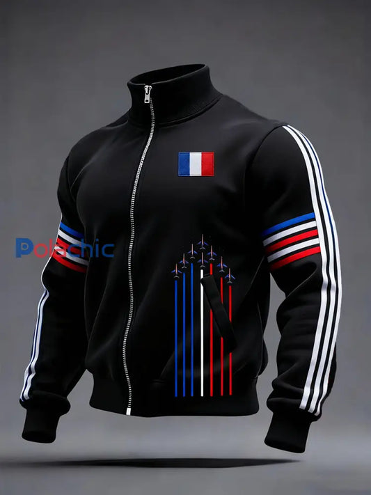 Chandail à capuchon zippé Avion De Chasse Français Homme Noir / S