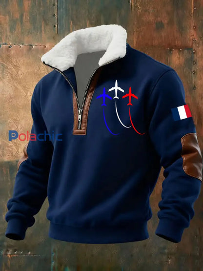 Chandail à capuchon zippé Avion De Combat Baggy Homme Bleu Marine / S