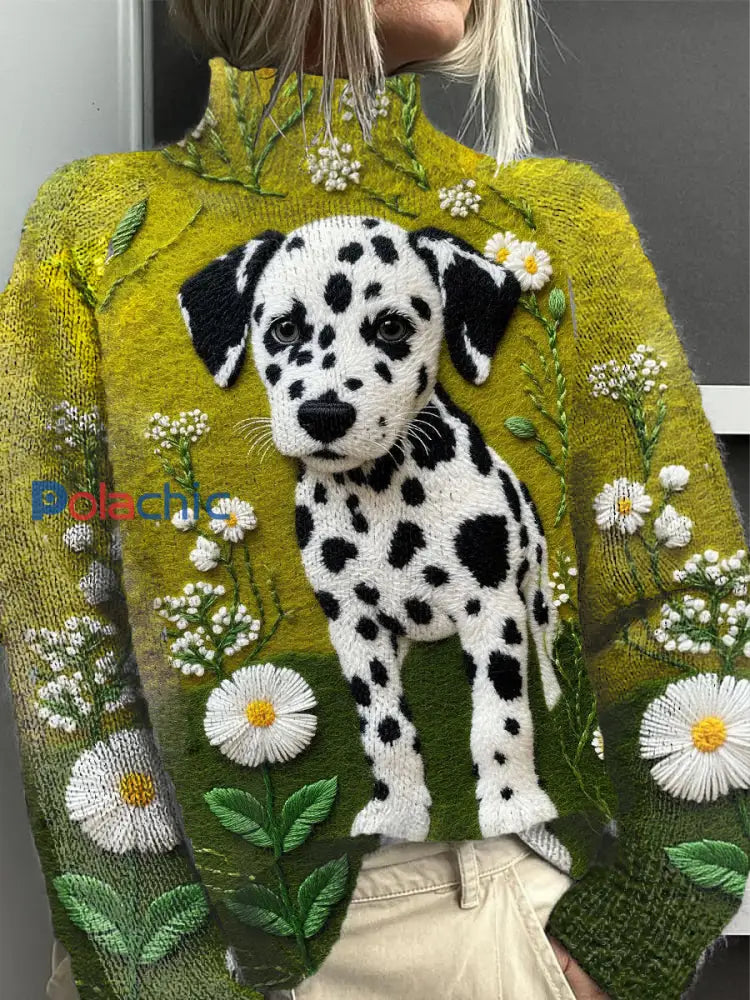 Chandail à col roulé à fleurs Spotted Dog Femme Vert / S