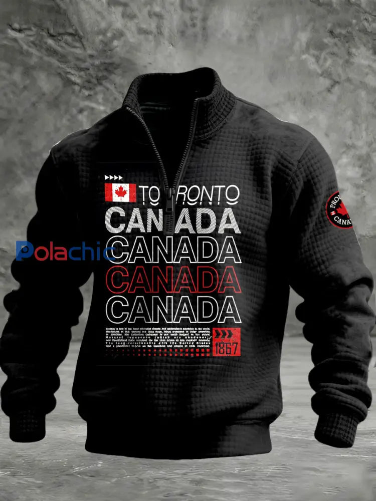 Chandail à glissière Canadian Text Print Homme-Noir Noir / S